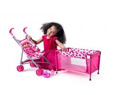 Woodyland 102191857 - Kit per Bambini con Passeggino, Colore: Rosa