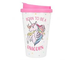 Depesche 2180.043 Go - Tazza in plastica con scritta Born to Be A Unicorn, 350 ml, multicolore