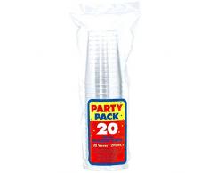 amscan- Clear Hard Tumbler 295ml-20 PCS Bicchieri in plastica Rigida Trasparente, 295 ml, 20 Pezzi, Multicolore, 357853.86