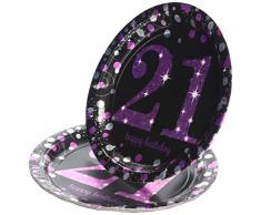 Amscan 9900588 - Piatti di carta con decorazioni brillanti, 23 cm, per 21° compleanno