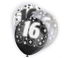 Shatchi Balloons GLITZ-16TH - Palloncini in lattice, per diciottesimo compleanno, colore: nero e argento, confezione da 6