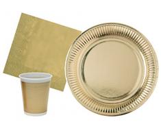 Ciao-Kit Party Tavola Oro persone (94 pezzi: 30 piatti Ø23cm, 24 bicchieri plastica 200ml, 40 tovaglioli carta 33x33cm), Single, Multicolore, Y4656