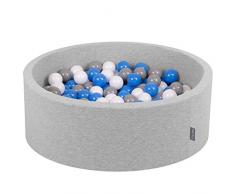 KiddyMoon 90X30cm/200 Palline ∅ 7CM Piscina di Palline Colorate per Bambini Tondo Fabbricato in EU, Grigio Ch: Grigio-Bianco-Blu