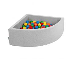 KiddyMoon 90X30cm/200 Palline Piscina di Palline Colorate ∅7Cm per Bambini Quarto Angolare in EU, Grigio Ch:Giallo/Verde/Blu/Rosso/Arancione