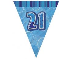 Unique Party 92082 - 2,7 m Foil Blu Brillante Bandierine di 21° Compleanno