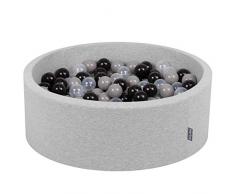 KiddyMoon 90X30cm/200 Palline ∅ 7CM Piscina di Palline Colorate per Bambini Tondo Fabbricato in EU, Grigio Ch:Nero/Grigio/Trasparente