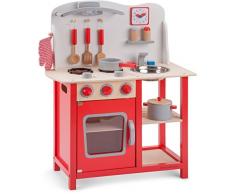 New Classic Toys- New Toys-11055-Cucina Classic Rosso Giocattolo in Legno accessoriata per Bambini Educazione Tavola Divertimento Accessori da Cucina, Colore Red, 11055