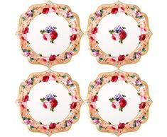 Talking Tables - Set di 4 piatti da portata in stile vintage con motivo floreale, 31 cm, perfetti per il vostro tè pomeridiano o feste di compleanno e completamente riciclabili