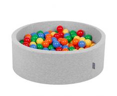 KiddyMoon 90X30cm/200 Palline ∅ 7CM Piscina di Palline Colorate per Bambini Tondo Fabbricato in EU, Grigio Ch:Giallo/Verde/Blu/Rosso/Arancione