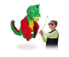 Relaxdays Pignatta a Forma di Drago, da Riempire, per Feste di Compleanno Bambini, in Carta, Grande, Colorata
