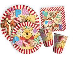 Ciao-Kit Party Tavola Winnie The Pooh Alphabet per 8 persone (44 pezzi Ø23cm, 8 piatti Ø20cm, 8 bicchieri plastica 200ml, 20 tovaglioli carta 33x33cm), Multicolore, S, Y4382