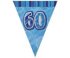 Unique Party 92086 - 2,7 m Foil Blu Brillante Bandierine di 60° Compleanno