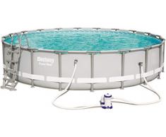 Bestway 56675 Set Power Steel Piscina Ø610 X 122 cm, Telaio in acciaio, con pompa filtro e accessori, Grigio