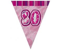 Unique Party 90958 - 2,7 m Foil Rosa Brillante Bandierine di 80° Compleanno