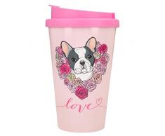 Depesche 2180.005 to-Go - Tazza in plastica con scritta Love e bulldog francese, 350 ml, multicolore