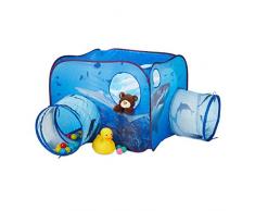 Relaxdays- Tenda Giocattolo Pop Up con 2 Tunnel per Bambini, Squali, Casetta Bimbi, per Esterni, Colore Blu, 80x140x140cm, 10024758
