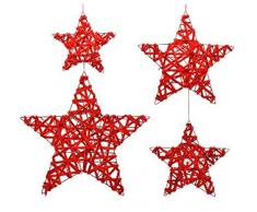 Kaemingk Gruppo 4 Stelle in Ferro da Appendere Colore Rosso Natale Decorazioni, Multicolore, 8719152665877