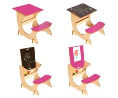 Little Helper - Scrivania per bambini 3-6 anni 4-in-1, in legno, lavagna e cavalletto incl., colore: Acero/ Fucsia