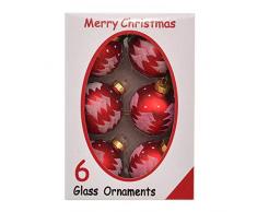 Shatchi 15643-BAUBLES-RED-6 palle per albero di Natale, in vetro, dipinte a mano, colore rosso