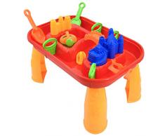 deAO - Tavolo per bambini per giocare con sabbia e acqua, per attività all’aperto – 12 accessori, creatore di onde e coperchi inclusi