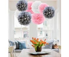 A Liittle Tree A 9/12 Pezzi Misti Pompon di Carta velina da Appendere Ghirlanda di Nozze Decorazione (Rosa Romantico)