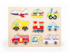 Legler Puzzle in Legno con Nove Pezzi nel Trasporto a Puzzle, Pratico pomello in Legno colorato per stringere e Puzzle, promuovere Le abilità motorie e Pazienza, per Bambini dai 12 Mesi in su.