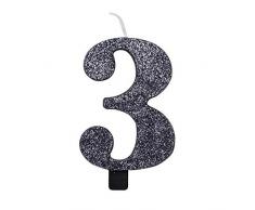 Givi Italia 50853 Numeral glitter candela N3, nero, 9.5 cm