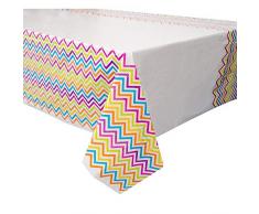 Unique Party 48513 - Tovaglia Plastificata con Zig Zag Arcobaleno, 213 cm x 137 cm