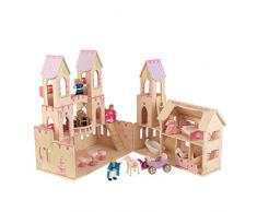 KidKraft 65259 Casa delle bambole in legno Princess Castle per bambole di 12 cm con 17 accessori inclusi e 3 livelli di gioco