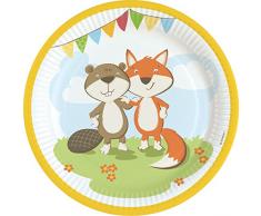 amscan- Fuchs und Biber Piatti, Multicolore, 23 cm, 9903053