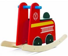 Millhouse - Sedia a Dondolo in Legno per Camion dei Pompieri (Rosso con Strisce Gialle e Sedile Nero)