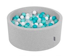 KiddyMoon 90X40cm/300 Palline ∅ 7CM Piscina di Palline Colorate per Bambini Tondo Fabbricato in EU, Grigio Ch:Turchese Ch/Bianco/Trasparente/Turchese