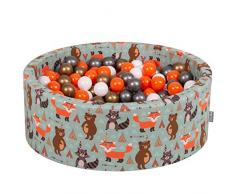 KiddyMoon 90X30cm/300 Palline ∅ 7CM Piscina di Palline Colorate per Bambini Tondo Fabbricato in EU, Volpe-Verde: Arancione/Argento/Oro/Bianco