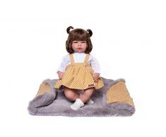 Bambole Guca - Bambola Lega, Vestito Senape con Pois Bianchi Tutina e Coperta con Pelo Grigio. 46 cm, Multicolore (896)