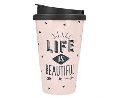 Depesche 2180.030 to-Go Tazza in plastica con scritta, 350 ml, Life is Beautiful, multicolore