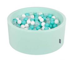 KiddyMoon 90X40cm/300 Palline ∅ 7CM Piscina di Palline Colorate per Bambini Tondo Fabbricato in EU, Menta:Turchese Ch/Bianco/Trasparente