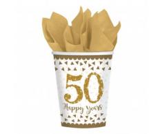 Amscan International 9902214 266 ml Sparkling Golden Anniversary bicchieri di carta
