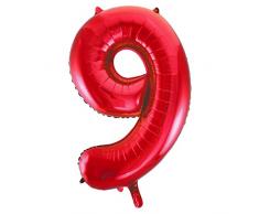 Unique Party 55859 - Palloncino Gigante - Numero 9 - 86cm - Rosso