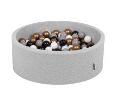 KiddyMoon 90X30cm/200 Palline ∅ 7CM Piscina di Palline Colorate per Bambini Tondo Fabbricato in EU, Grigio Ch:Bianco-Grigio-Nero-Oro
