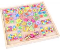 Small Foot- Perline da Infilare in Legno Colorato con Motivi di Fiori e Farfalle e Diverse Grandezze per Bambini, 10735