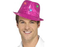 Smiffys Smiffys Cappello di Feltro con Paillette Che Si Illumina, Rosa, con luci LED multifunzio per Adulti, Taglia Unica, 47070