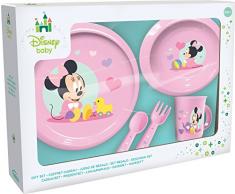 Ciao- Minnie Disney Baby Set Pappa 5 Pezzi Piano, Piatto Fondo, Tazza, forchetta, Cucchiaio, Rosa, 33541