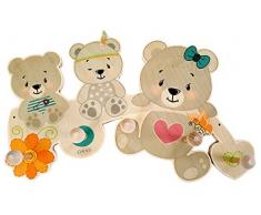 Hess Holzspielzeug 30347 - Appendiabiti in Legno con 5 Ganci, Motivo: Orso Nature, ca. 35 x 21 x 6,5 cm, Multicolore