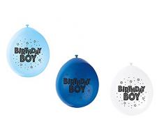 Unique Party 56062 - Palloncini di Compleanno in Lattice - 23 cm - Birthday Boy - Confezione da 10 - Blu