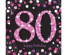 Amscan International 9901753, tovaglioli rosa per celebrazione 80mo compleanno, 33 cm