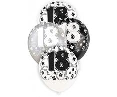 Unique Party 80892 - 30 cm Palloncini Lattice Nero Brillante e Argento per 18° Compleanno, Confezione da 6