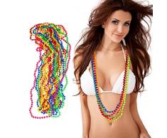 Relaxdays 10024367 - Set di 12 collane di perle colorate dai colori fluo, stille hippy, per costume di Carnevale, anni 80, motivo a tema, 6 colori