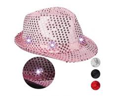 Relaxdays Cappello da Festa con Paillettes, 6 Luci a LED, Glitter, da Uomo e Donna per Adulti, Rosa, 10023897_52