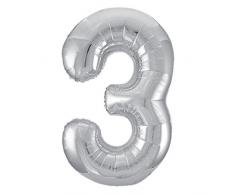 Unique Party - 53823 - Palloncino Gigante - Numero 3 - 86cm - Argento