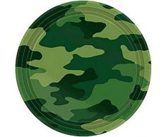 Amscan- Piatto 18 cm Mimetico, Multicolore, 7AM548128